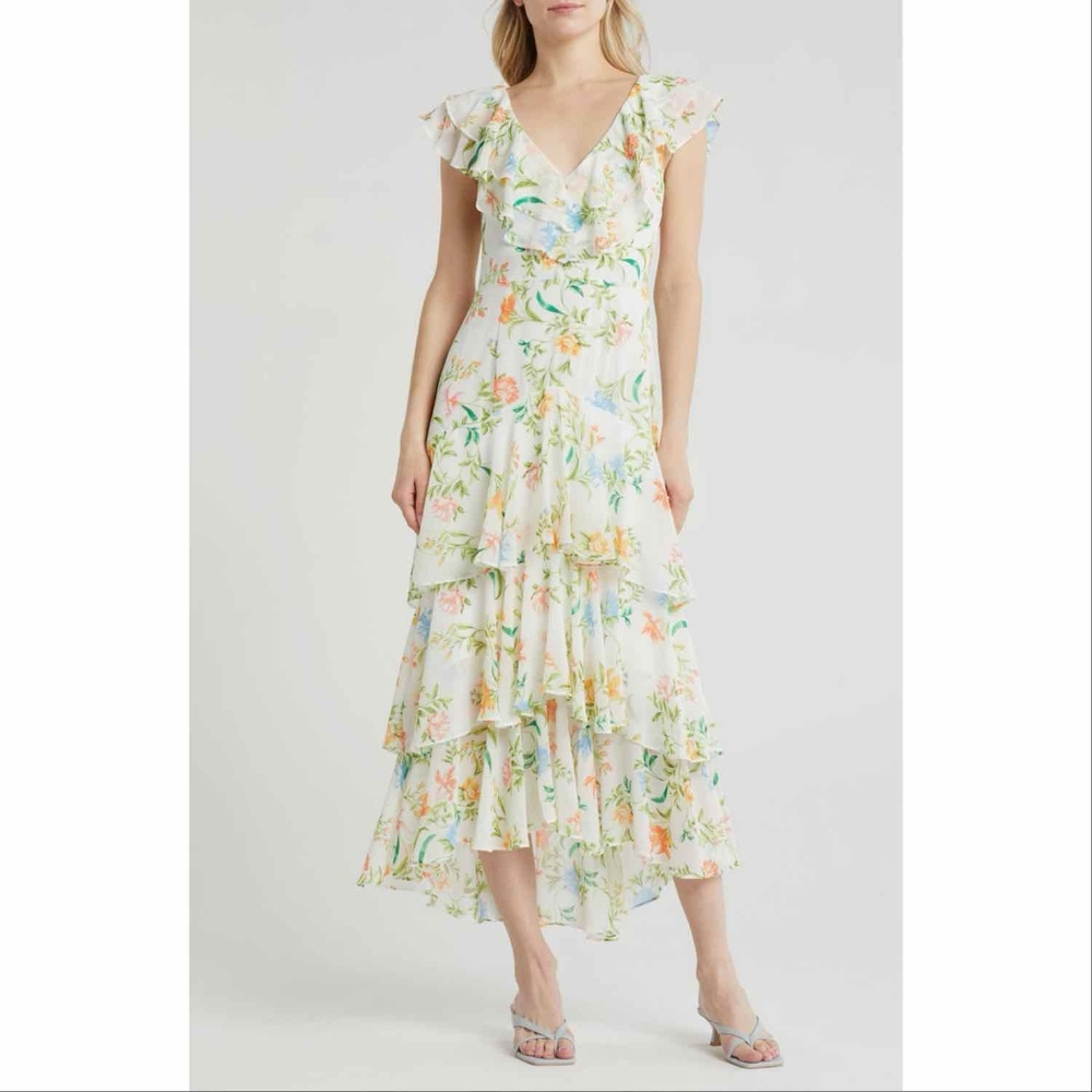 WAYF Floral Ruffle Tiered Dress